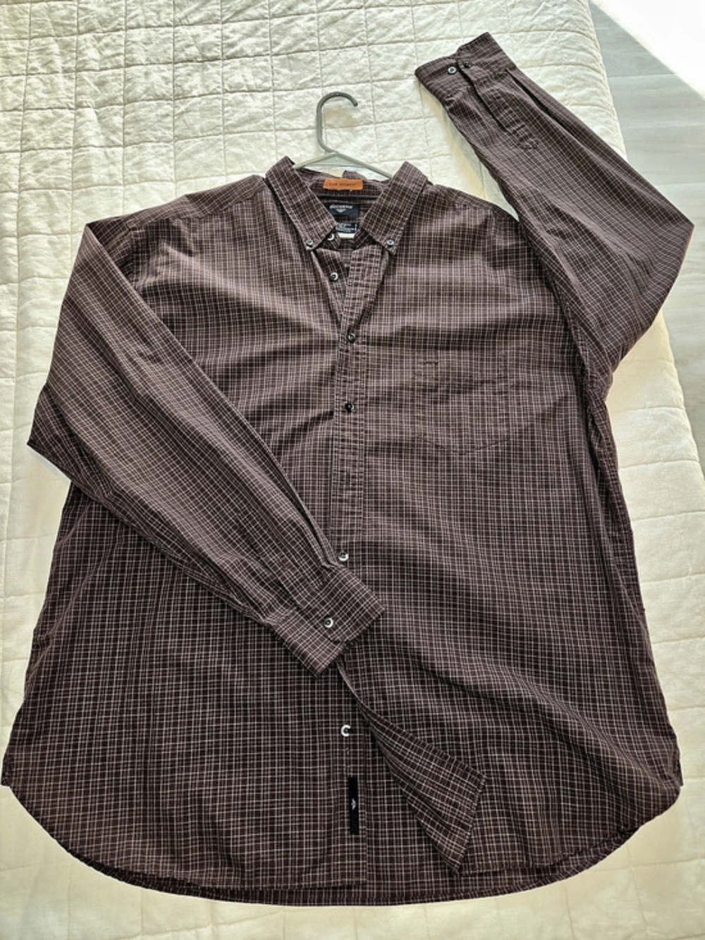 Dockers Stain Defender Plaid Button-Down Shirt Plaid Shirt Brown & White XXXL
